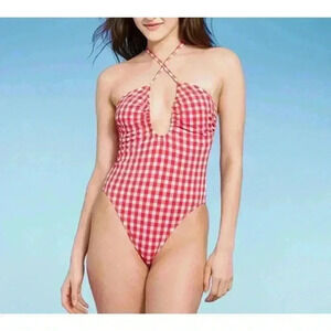 Wild Fable Keyhole Cross Front Halter High Leg One Piece Swimsuit NWT Size XS